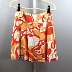 Elevenses Anthropologie Floral A-Line Skirt Size 0 Orange Yellow